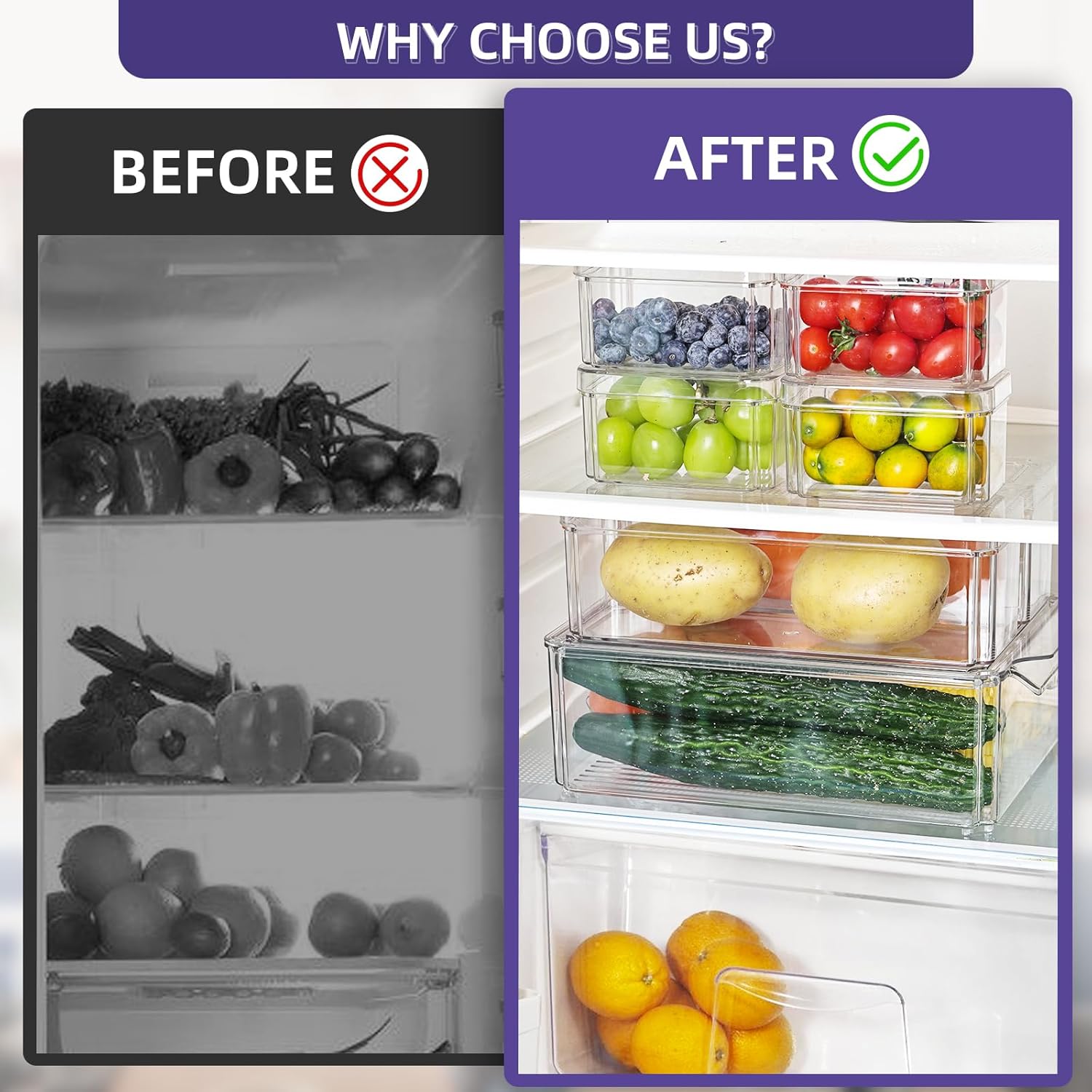7PCS Fridge Organizer Bins