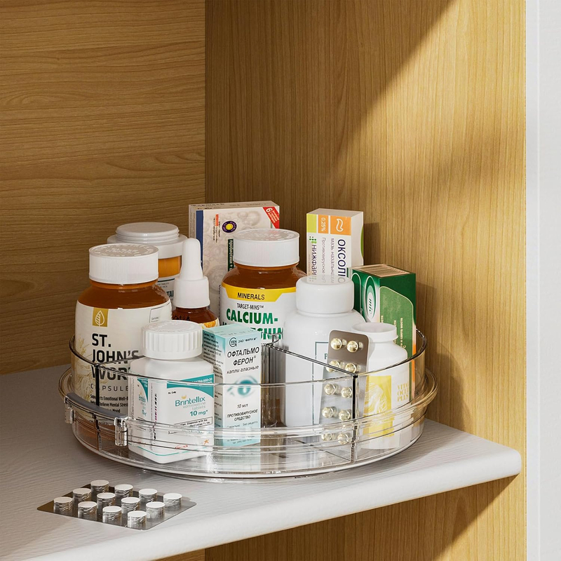 Round Lazy Susan Turntable with Divided Trays